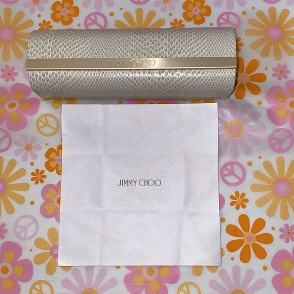 NEW Jimmy Choo Lightweight Faux Snake Skin Eyeglass Case +Branded Cleaning Cloth - Picture 3 of 14